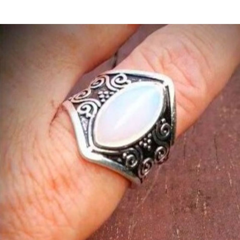 2020 Vintage Silver Stone Ring for Women Gothic Bohemian Boho Goth Jewellary