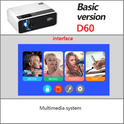LED MINI Projector D60, 1280x720P Resolution Portable 3D Beamer Home Cinema, Optional Android WIFI