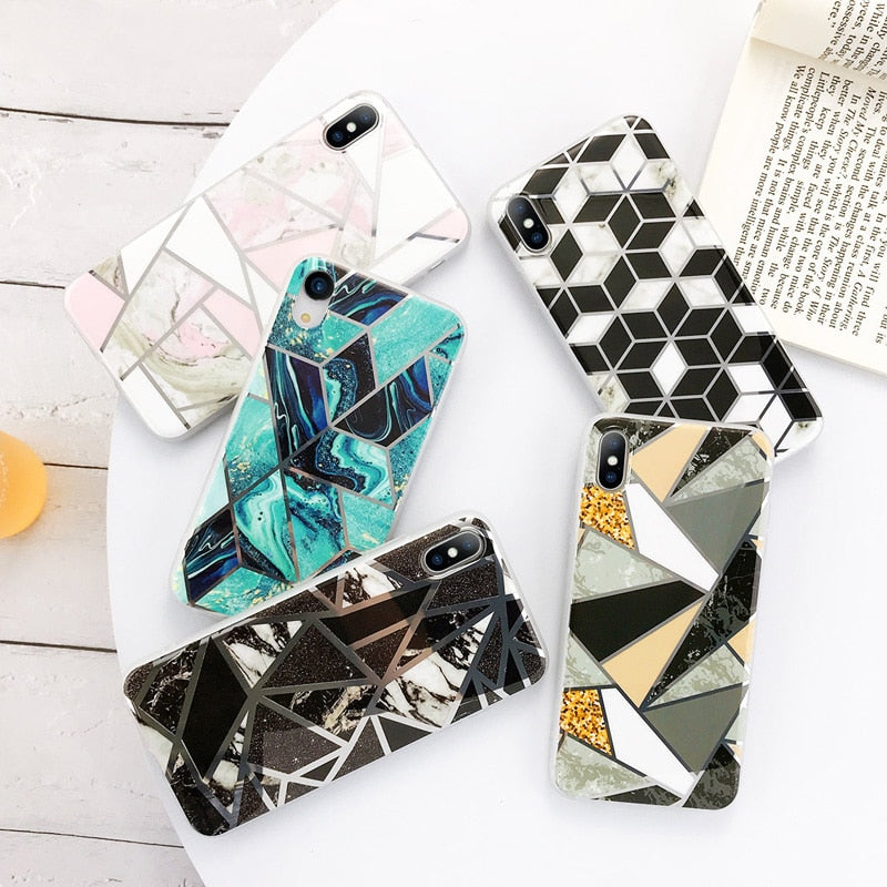 Geometric Marble Texture iPhone 11 X XR XS Max 11 Pro Max Soft Cases Cover For iPhone 6 6S 7 8 Plus