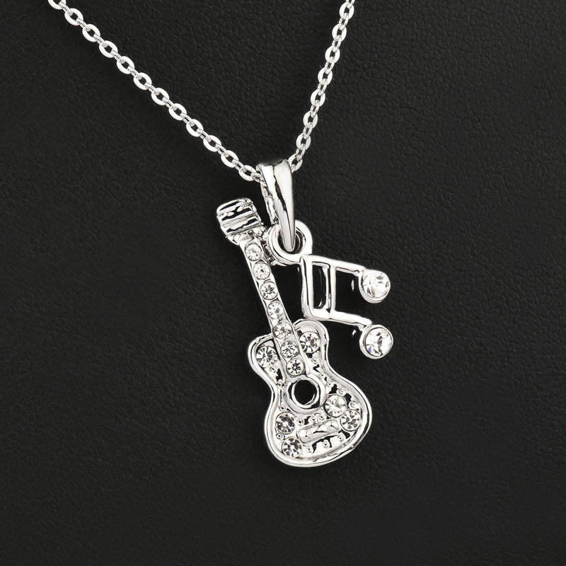 Music Note Guitar Pendant Necklace Silver Rose Gold Color Chain Brand Jewelry