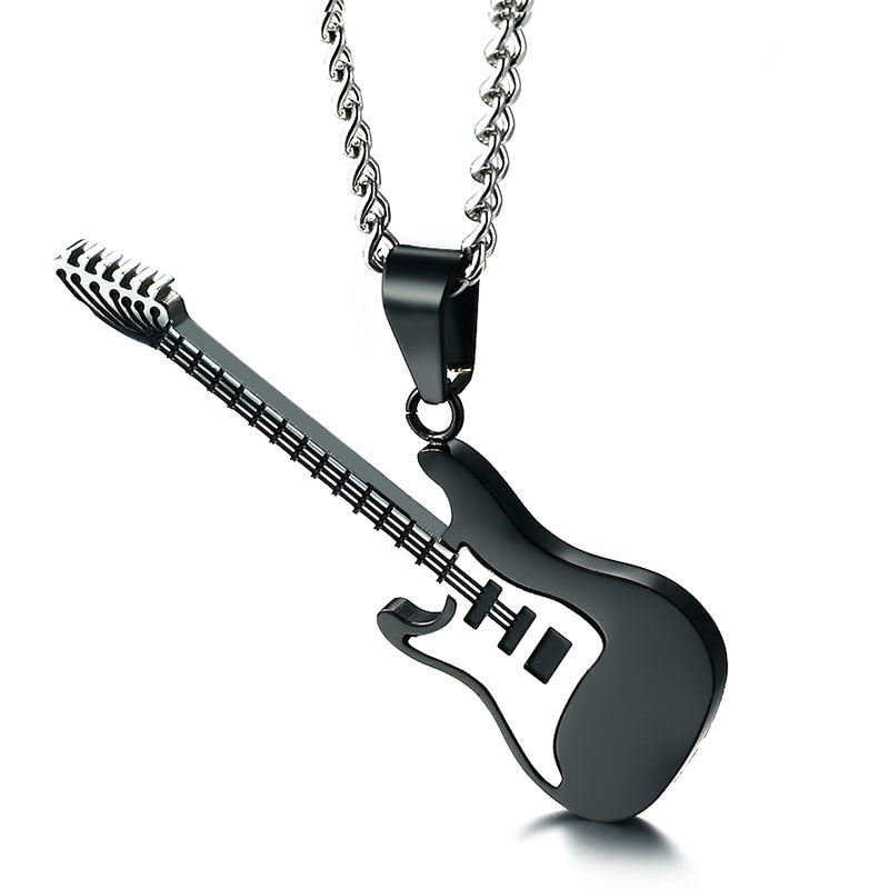 Stainless steel silver guitar necklace  chains pendant Rock Band chain necklaces jewelry music