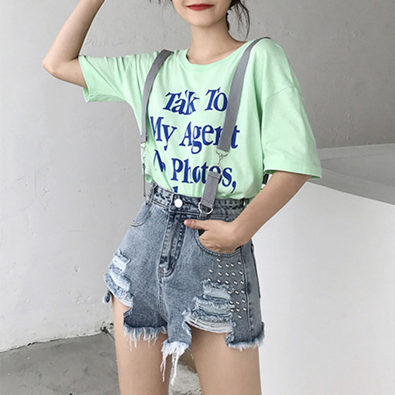 Sexy Ripped Jeans Shorts Overalls Casual Gothic Black Denim Shorts Suspender Mini Blue Vintage