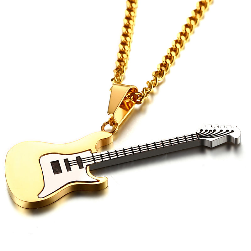Stainless steel silver guitar necklace  chains pendant Rock Band chain necklaces jewelry music