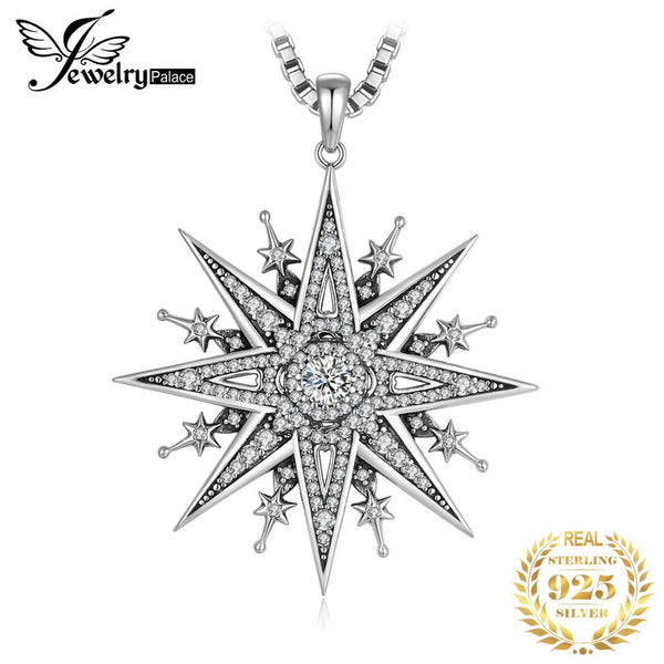 Vintage Gothic Cubic Zirconia North Star Pendant Necklace Without Chain 925 Sterling Silver Pendant