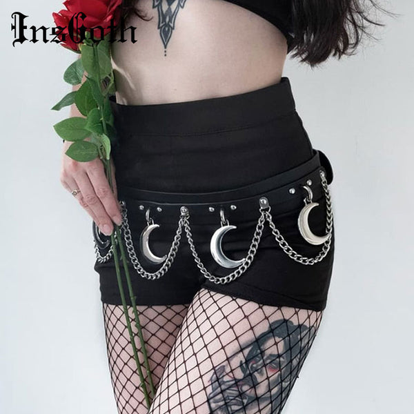 Goth Punk Hip Hop Metal Belt PU Leather Belt Chain Moon Goth Belt Dance Streetwear Individual Belt
