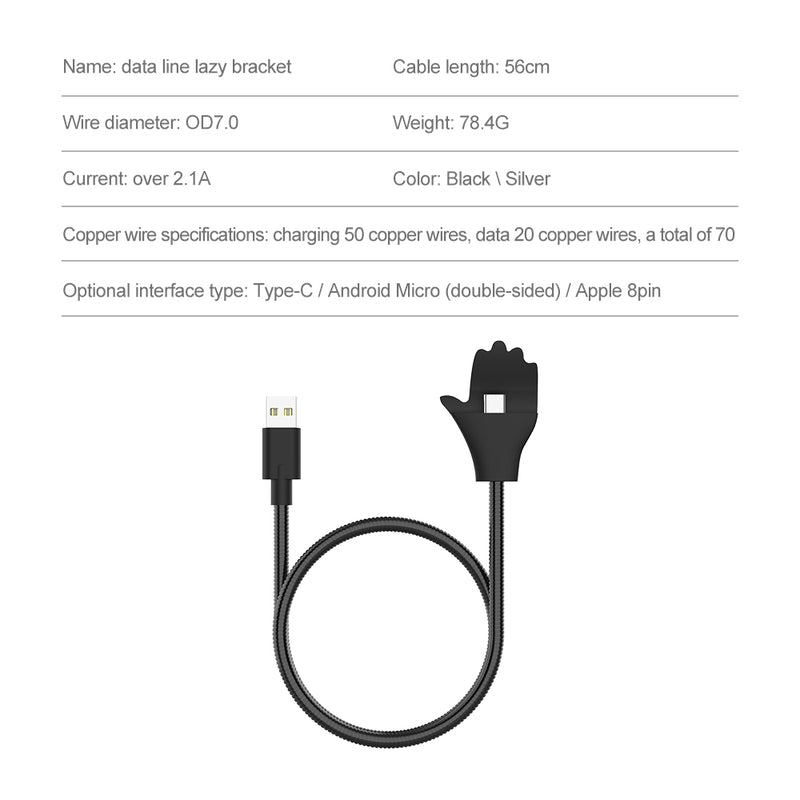 Lazy Fast Charging Flexible USB Cable Stand Data Cable For Samsung Sony Type C Android Phone