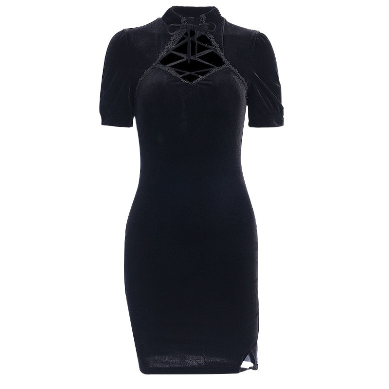 Hot Goth Retro Black Short Sleeve Mini Dress Gothic Dress Vintage Party Dress