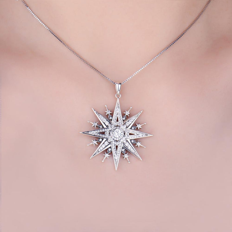 Vintage Gothic Cubic Zirconia North Star Pendant Necklace Without Chain 925 Sterling Silver Pendant