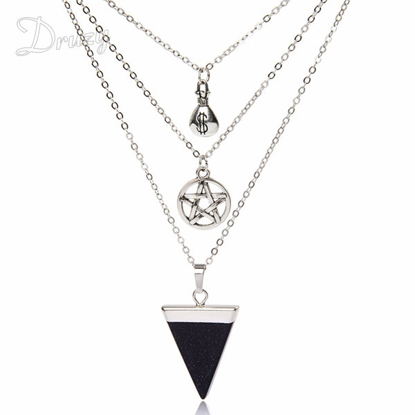 Semi Gems Bead Alloy Star Pentagram Pentacle Pagan Wiccan Witch Gothic Pendant Protection Necklace