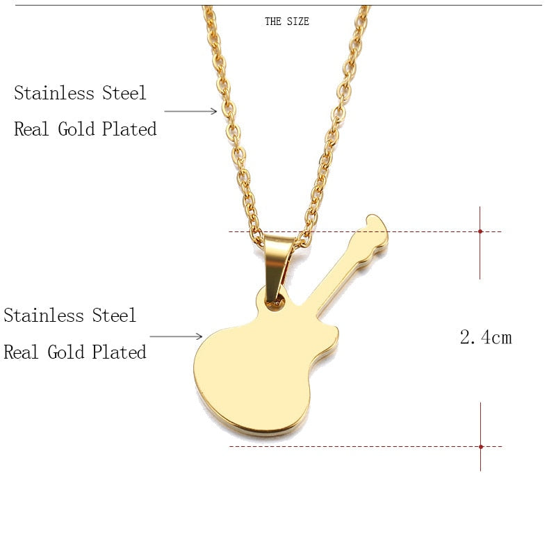 Stainless Steel Necklace Lover's Guitar Gold And Silver Color Pendant Necklace Music