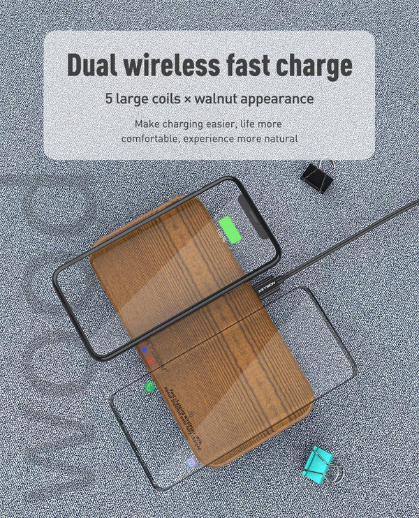 Dual Wireless Charger 5 Coils Qi Fast Charging Pad Compatible for iPhone 11 Pro XS Max Samsung S10 S9 AirPods Xiaomi Mi9