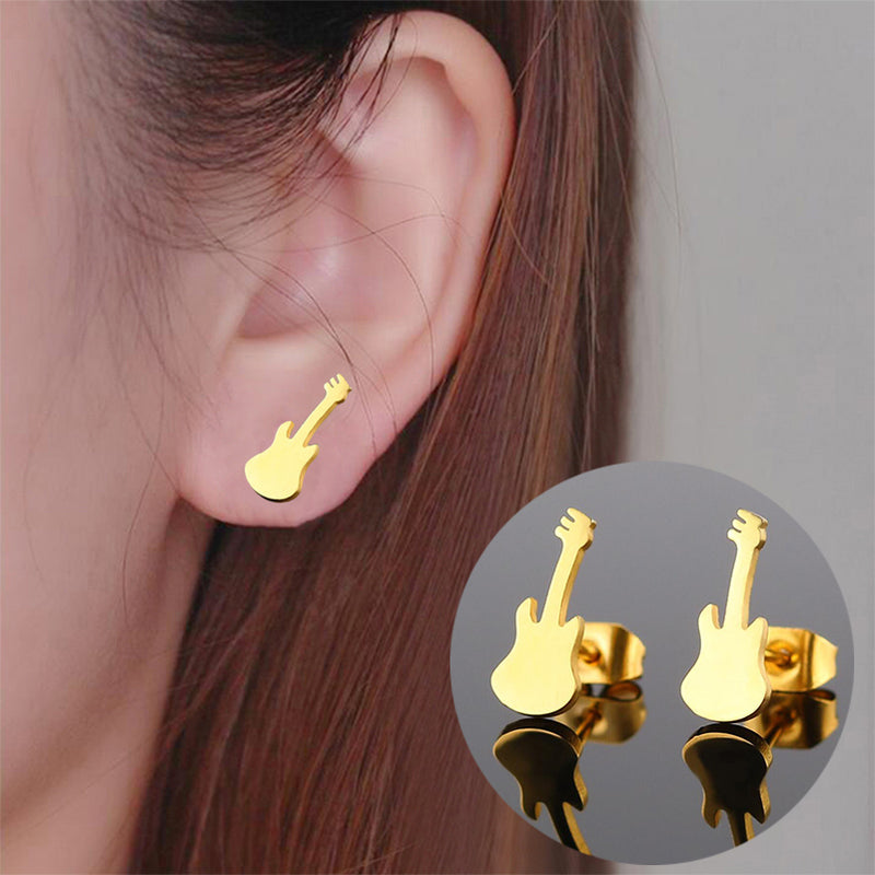 Stainless Steel Guitar Earrings Rock  Fashion Music Instruments Jewelry Ear Studs 
