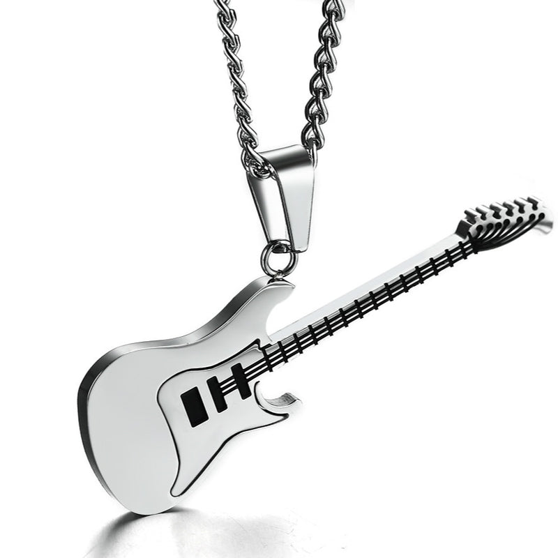 Sliver/Gold/Black Color Guitar Pendant Necklace 53MM Stainless Steel Jewelry Gift 