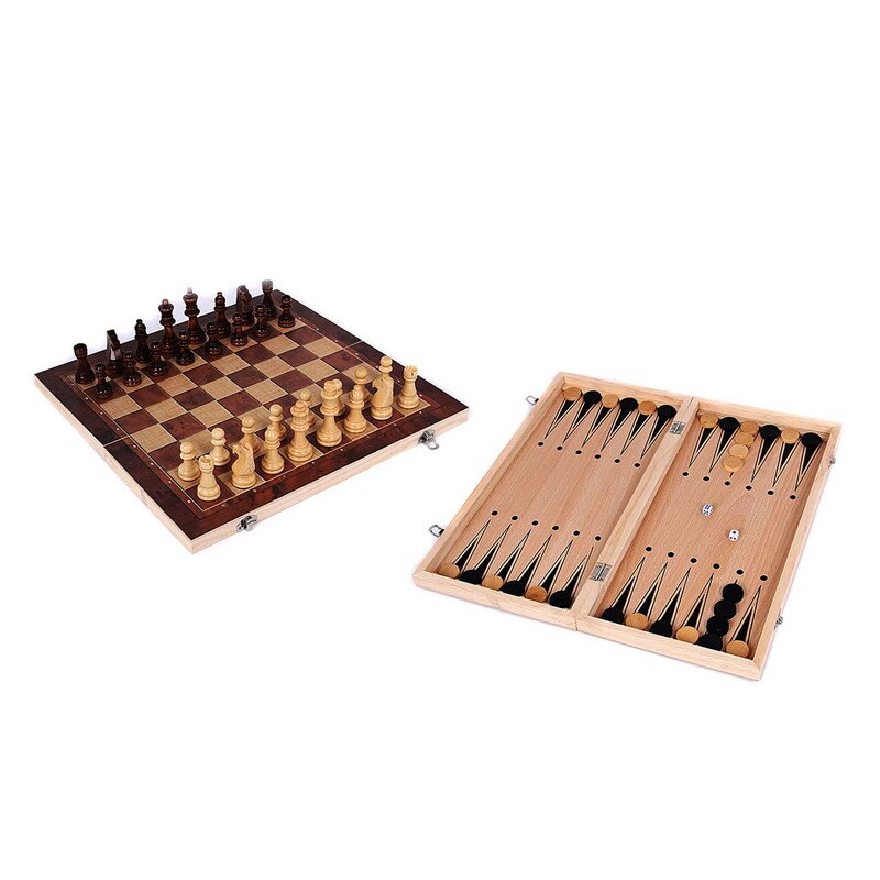 Wooden International Chess Set Board 3 in 1 Travel Games Chess Backgammon Draughts Entertainment