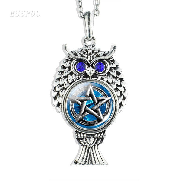 Triple Moon Goddess Necklace Silver Chain Owl Shape Pendant Wiccan Jewelry Goth