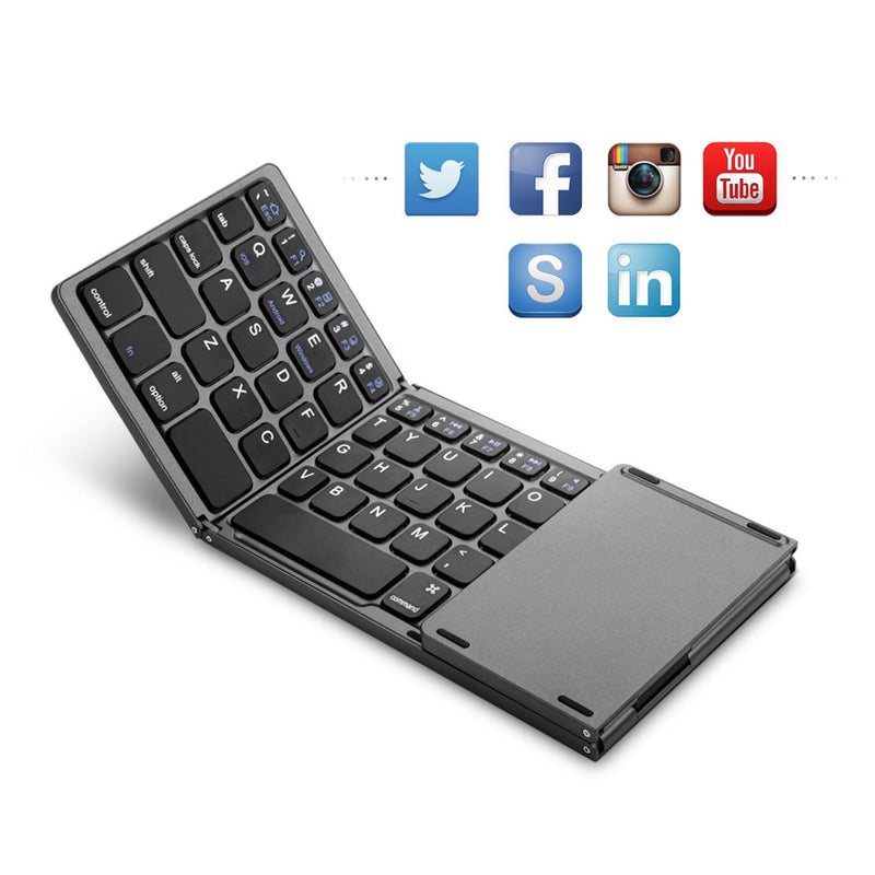 Mini folding keyboard Bluetooth Foldable Wireless Keypad with Touch pad for Windows, Apple