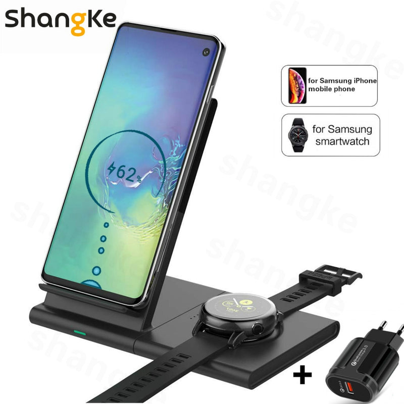 Wireless Charger for Samsung Galaxy Watch 42m/ 46mm S2 S3 S4 iPhone Xs X Galaxy S10 S9 S8 Mobile Phone Wireless Charger Pad 10W