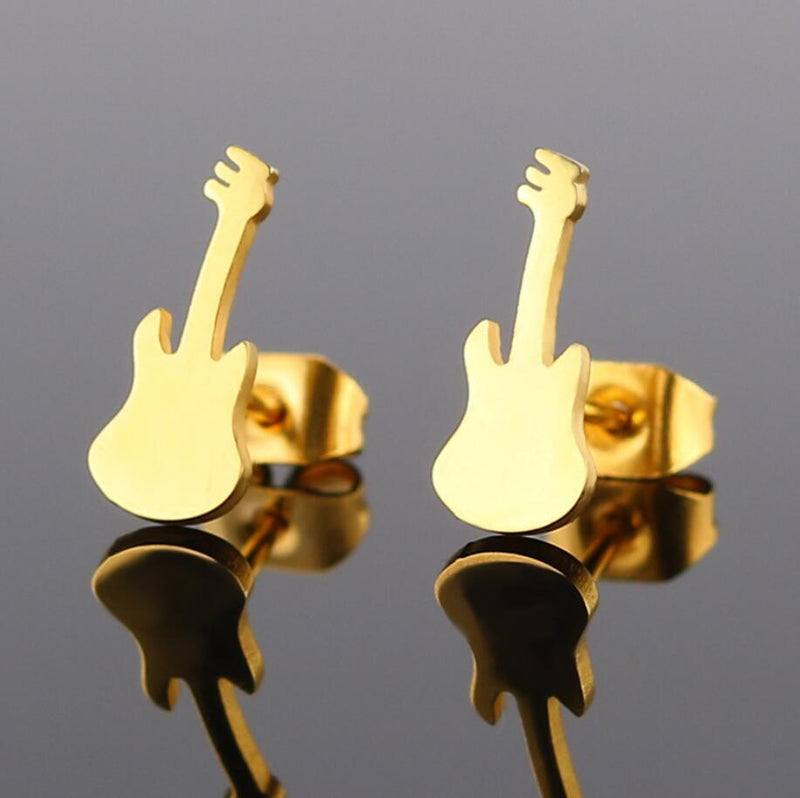 Stainless Steel Guitar Earrings Rock  Fashion Music Instruments Jewelry Ear Studs