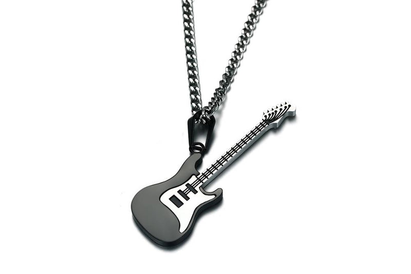 Silver/Gold/Black Color Guitar Pendant Music Necklace 53MM Stainless Steel Jewelry Gift