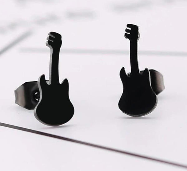 Stainless Steel Guitar Earrings Rock  Fashion Music Instruments Jewelry Ear Studs 