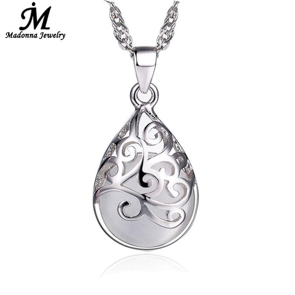 Fashion Silver Plated Pendant Pink And White Moonstone Stone Opal Pendant Hollow Design Goth