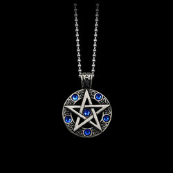 Vintage Witch Necklace Gothic Pewter Pentagram Pentacle Pagan Wiccan Necklace 