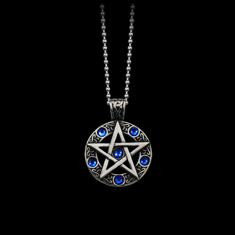 Vintage Witch Necklace Gothic Pewter Pentagram Pentacle Pagan Wiccan Necklace 