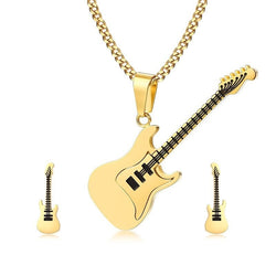 Jewelry Set Music Guitar Necklace Pendant And Earrings In silver color Gold Color Stainless Steel