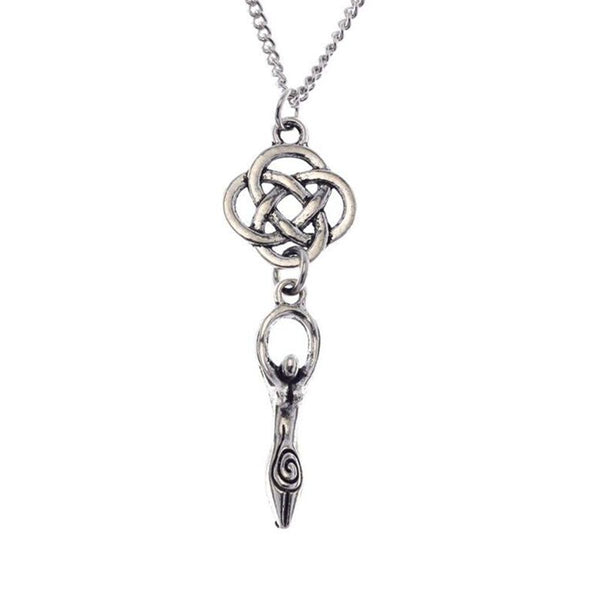 Gothic Knot Earth Mother Goddess Necklace Pendant Vintage Silver Pagan Wicca Chain Choker