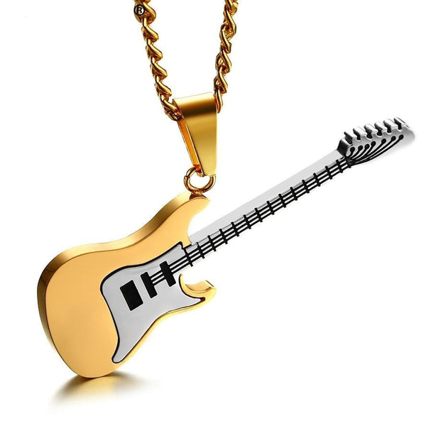 Sliver/Gold/Black Color Guitar Pendant Necklace 53MM Stainless Steel Jewelry Gift 