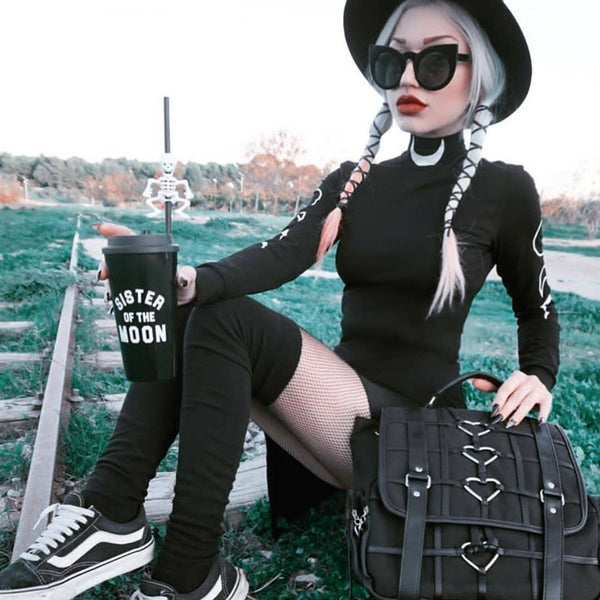 Gothic Punk Moon Print Women Dress Sexy High Split Mini Black Girl Darkness Streetwear 