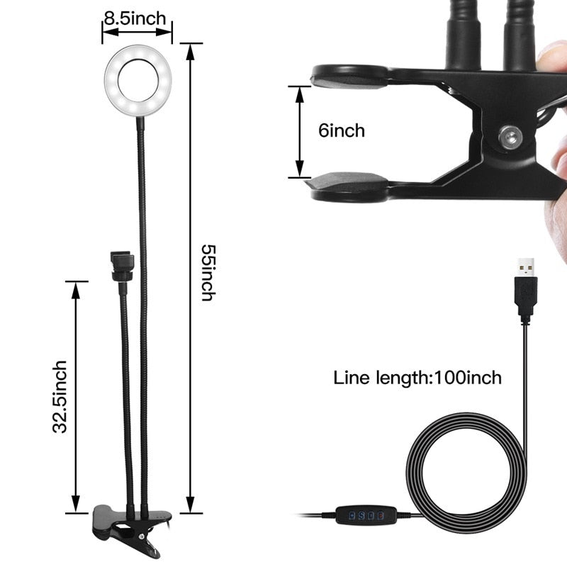 Photo Selfie LED Ring Light with Holder for Live Stream, Makeup, Camera Lamp, for iPhone & Android
