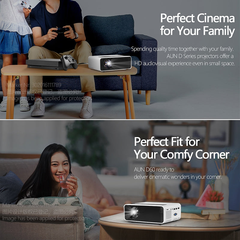 LED MINI Projector D60, 1280x720P Resolution Portable 3D Beamer Home Cinema, Optional Android WIFI 