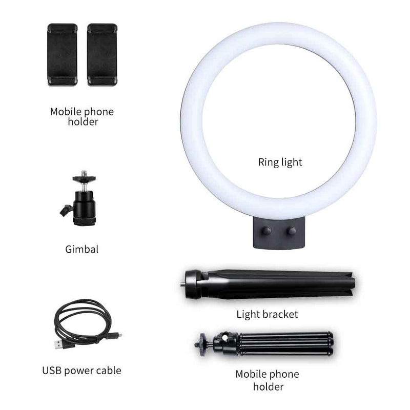 9inch Mini LED Vertical Dimmable Desktop Ring Light With USB Plug Tripod Stand
