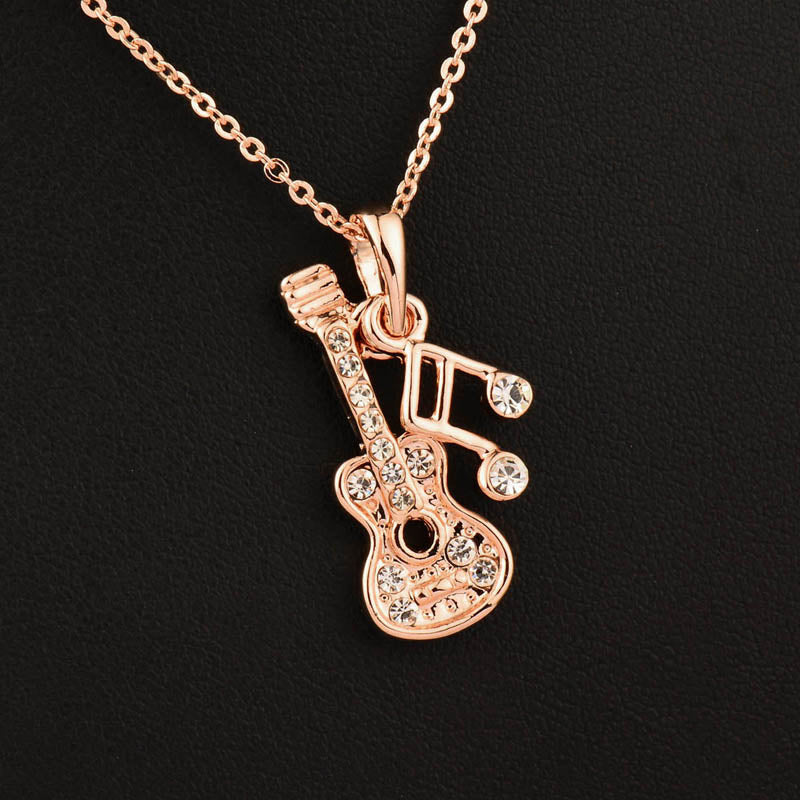 Music Note Guitar Pendant Necklace Silver Rose Gold Color Chain Brand Jewelry