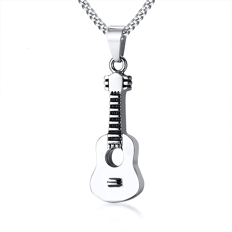 Rock Stainless Steel Guitar Necklace Pendant Openable Love Music Jewelry